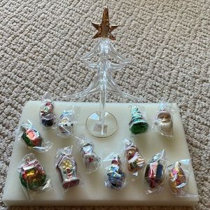 Look closer!!!  Glass tree with 12 ornaments.